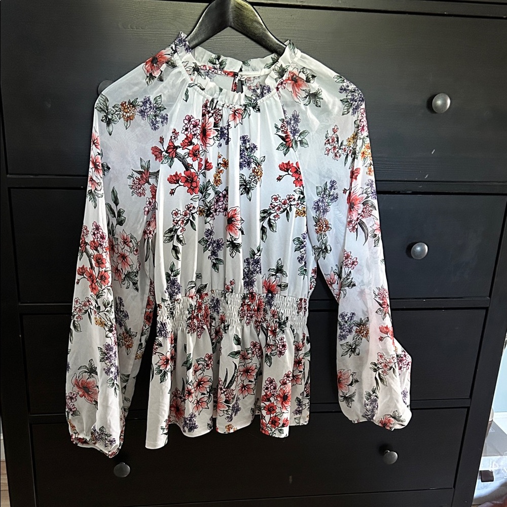 PerSeption Concept Floral Blouse - White and Floral Pink